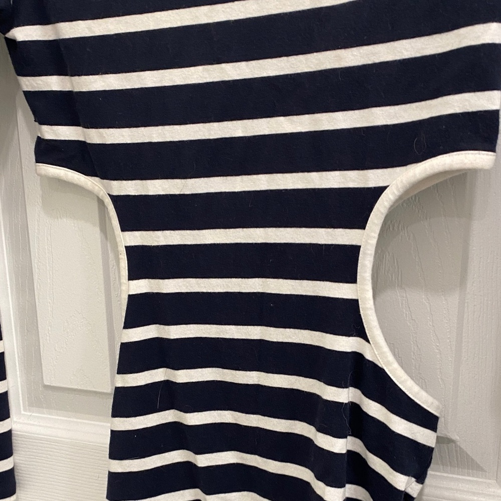 Topshop Petite Navy and White Striped Long Sleeve Dress With Side Cutouts - Picture 9 of 9